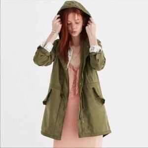 Madewell Jacket Womens XXS Green Tilden Military Utility Hooded Long Coat